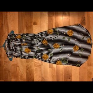 Midi striped dress with yellow flowers